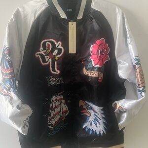 Black and White flight Jacket with Graphic print - XL